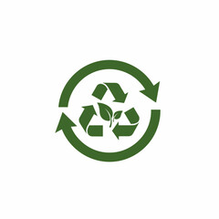 Obraz premium Green recycle symbol with arrows and a small plant, representing environmental sustainability and conservation.