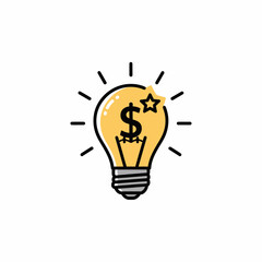 A bright yellow lightbulb icon with a dollar sign and star, representing financial innovation.