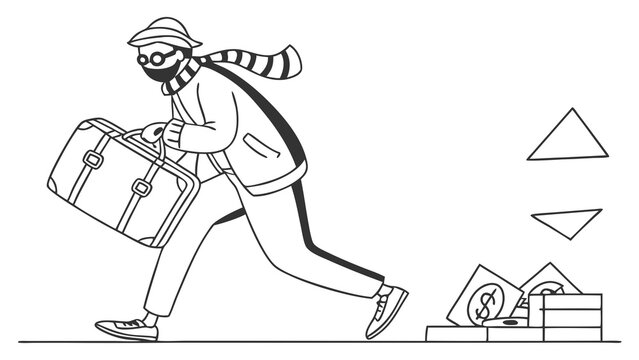 thief running with suitcase, black and white clip art preview