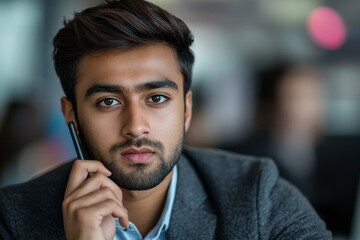 Close-up photo of young smiling female student wearing headphones and glasses standing outside in the city and looking away, Generative AI