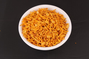 Indian fasting upwas items eaten during fesivals as religious belief. Snacks like potato chips, tikha chivda, french fries, farali pizza with jain sauce.Breakfast lunch platter indian