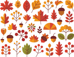 Autumn Leaves and Harvest Fruits Vector Set  A Colorful Fall Graphic for Design Projects