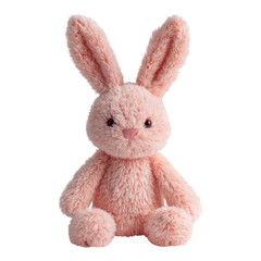 Soft Pink Plush Rabbit Toy Isolated on Transparent Background