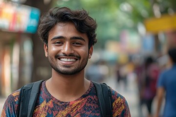 Close-up photo of young businessman standing in a business suit and using a mobile phone, smiling and looking to the side, Generative AI