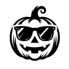 Black & white vector silhouette of a Halloween pumpkin in sunglasses on white background