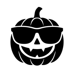 Black & white vector silhouette of a Halloween pumpkin in sunglasses on white background