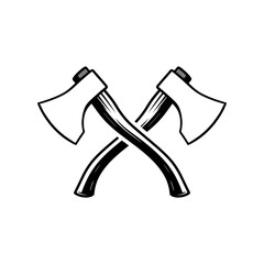 Two crossed axes vector art forming a silhouette symbol of a lumberjack or woodcutting profession, isolated on a white background
