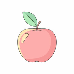 Cartoon Apple Illustration with Green Leaf and Stem Pink and Yellow Gradient.