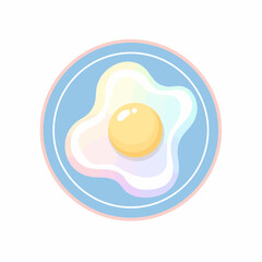 Cartoon Fried Egg on Blue Plate with Rainbow Sheen SunnySide Up.