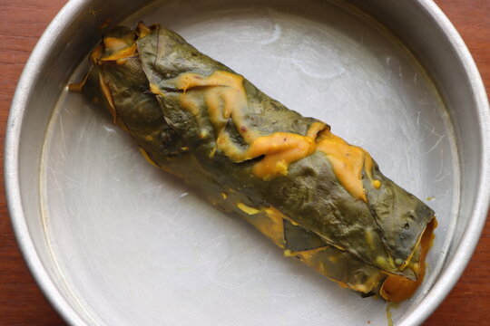 Aluvadi, alu vadi or Patra, Indian dish made with colocasia leaves, traditional Indian snack, especially Maharashtra and Gujarat