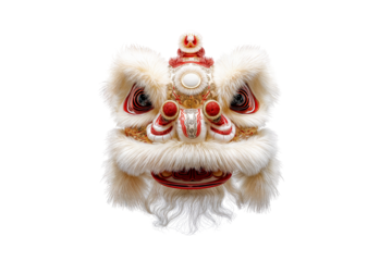 Celebrate lunar new year with this traditional lion dance mask for good luck and prosperity year on transparent background