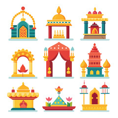 Fototapeta premium Nine colorful Indian temple architectural elements
