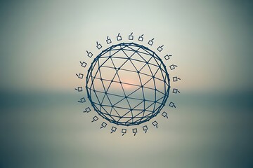 Abstract geometric sphere with connected nodes and futuristic digital network concept against a soft gradient backdrop