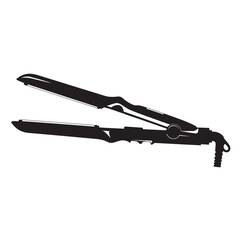 black and white silhouette of a hair straightener vector on a white background