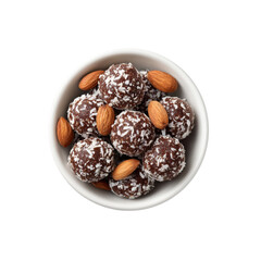 Delicious Chocolate Coconut Almond Energy Balls in a Bowl - Top View