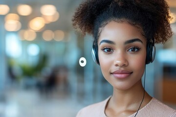 Professional customer service representative with headset in modern office, Generative AI