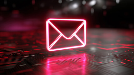 Glowing red email icon above a circuit board representing digital communication and cybersecurity.
