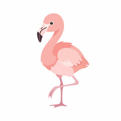 Cute Pink Flamingo in Profile Pose Cartoon Style.