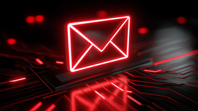 Glowing red email icon above a circuit board representing digital communication and cybersecurity.
 - Powered by Adobe