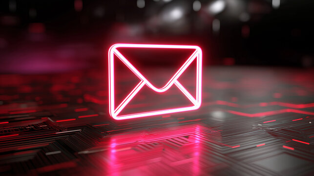 Glowing red email icon above a circuit board representing digital communication and cybersecurity.
