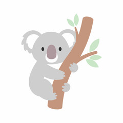 Adorable Cartoon Koala Bear Climbing a Tree Branch.