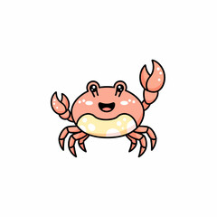 Adorable Cartoon Crab with Pink Shell Waving Claws.