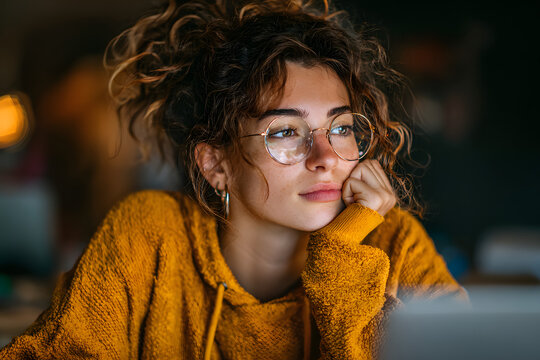 Young hispanic ethnic teen girl college student usin laptop computer writing o pc working from home offie or studying on tech devie in classroom sit at desk Online education, elearnig concept.