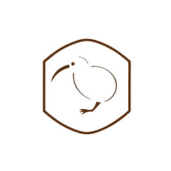 Kiwi Bird Logo in Emblem Shape, Simple Line Art