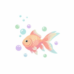 Adorable Orange Goldfish Swimming Amidst Colorful Bubbles.