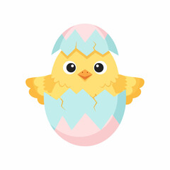 Adorable Baby Chick Hatching from Pastel Pink and Blue Egg.