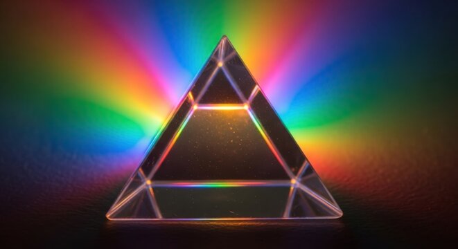 Prism refracting light into rainbow spectrum dispersion of white light physics experiment science education colorful background and refraction phenomenon with triangular prism