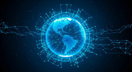 Global network connections and data transfer with the digital earth, representing worldwide communication