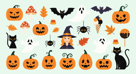 Fototapeta premium Spooky Halloween season fun with pumpkins, bats and ghosts for a captivating festive celebration