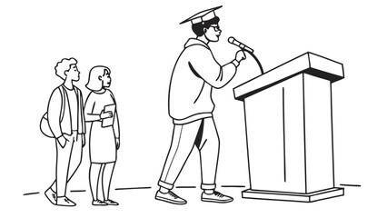Student Graduate Delivering Speech at Podium During Academic Ceremony
