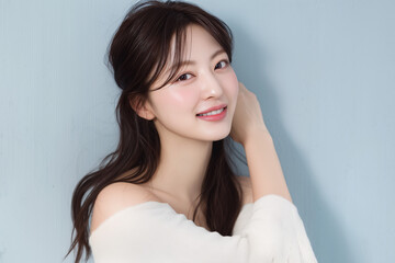 Naklejka premium 肌綺麗な若いアジア人女性、AI