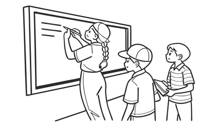 Teacher Writing on Blackboard with Students Watching - Classroom Education and Learning Illustration