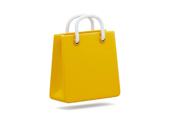 3D illustration of a yellow shopping bag with white handles, representing retail, e-commerce or fashion shopping