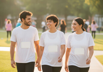 Diverse Group in a Fun Run with Blank Tshirt Mockups