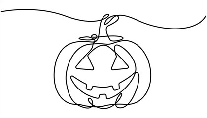 Halloween Pumpkin continuous single line drawing design, Continuous one single minimal line drawing pumpkin, Spooky halloween jack o lantern drawn with a single continuous line drawing.
