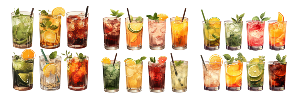 Set of Cocktail Illustration Isolated on Transparent Background. PNG. - Powered by Adobe