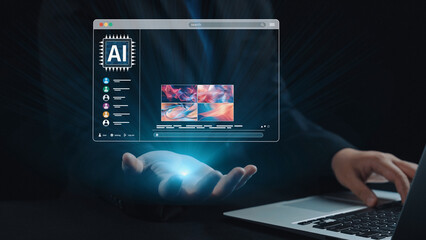 AI platform generating art images with dynamic interface. AI-generated content appears in image gallery artificial intelligence view. Genrative AI loading multiple image from AI design engine. Elide