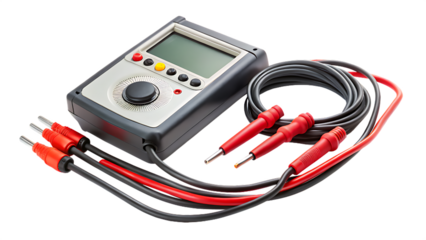 Electrical Tester with Leads and Display on Transparent Background
