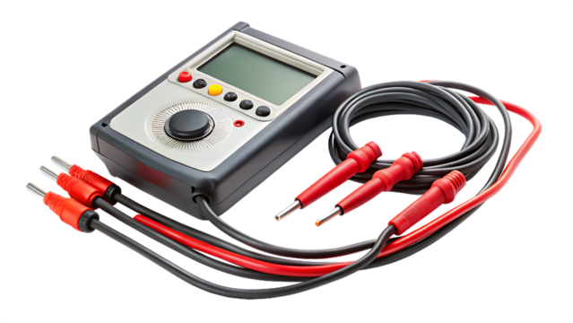Electrical Tester with Leads and Display on Transparent Background