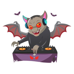 cartoon vampire bat djing at-a party fun halloweem
