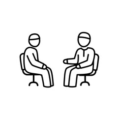 Two people sitting in chairs during a conversation with transparent background