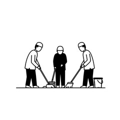 Three people cleaning together with transparent background