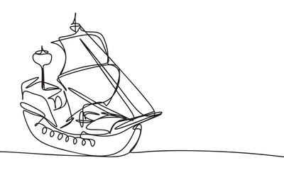Single Line Art of a Sailing Ship on the Sea