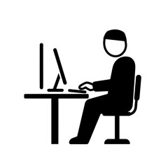 Silhouette of person working on computer at desk with transparent background