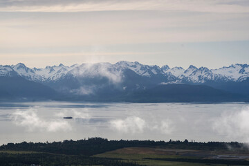 Overlooking mountains and water in Homer
