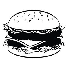 A delicious, layered hamburger with lettuce, cheese, and pickles, set against a simple background